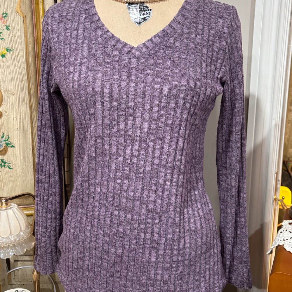 Light Weight Wide Wale Ribbed Sweater Women's Marled Purple Knit
